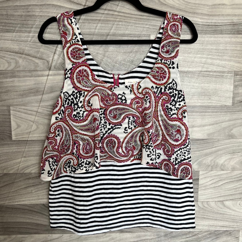 Meadow Rue Tank Top Blouse Women M Multicolor Mixed Print Sleeveless Zip Layered